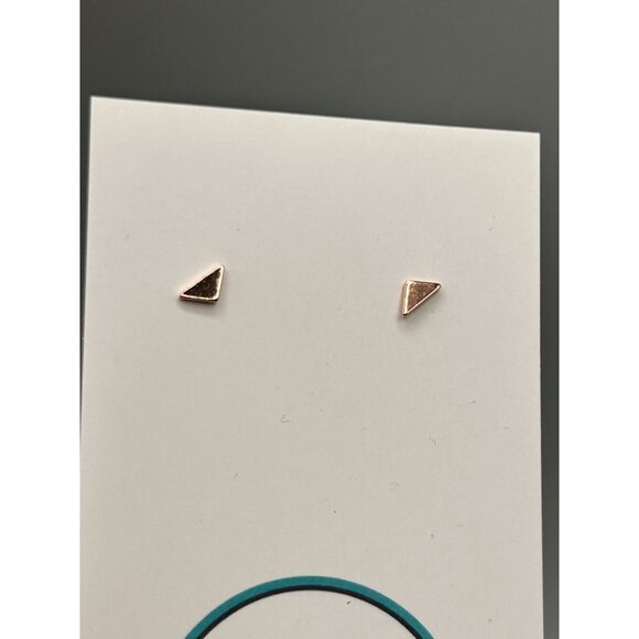 Tiny Petite Triangle Stud Earrings Sterling Silver Rose Gold Wash Dainty Studs - Picture 4 of 7